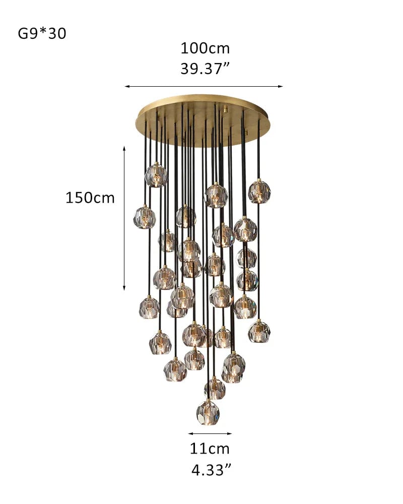 LightsStory Series Prismatic Chandelier | Spherical Solid brass and hand-faceted polished crystal, Premium Polished Brass for Modern Dining Rooms and Entryways Modern Pendant lamp