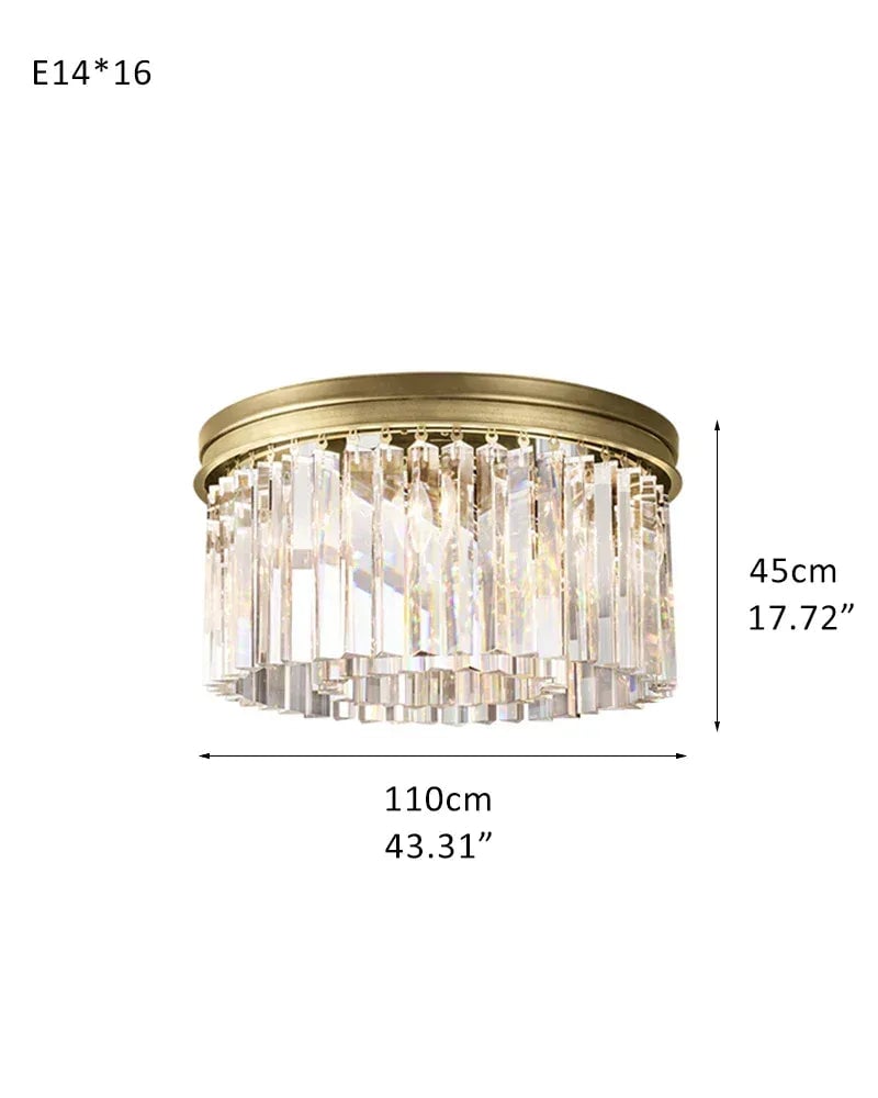 LightsStory Series Prismatic Flush Mount | Multi-Tier K9 Crystal Pure K9 crystal strips, Gold and Black finish for Modern living rooms and entryways 2-Tier-D110*H45CM D43.31“*H17.72" Gold Flush Mounted Ceiling Lamp