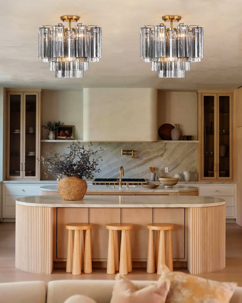 LightsStory Series Prismatic Flush Mount | Star-Shaped Multi-tiered Hand-blown authentic Murano glass tubes, Elegant gold accents with Brass/Black disc base for Living Rooms and Entryways Modern Ceiling lamp