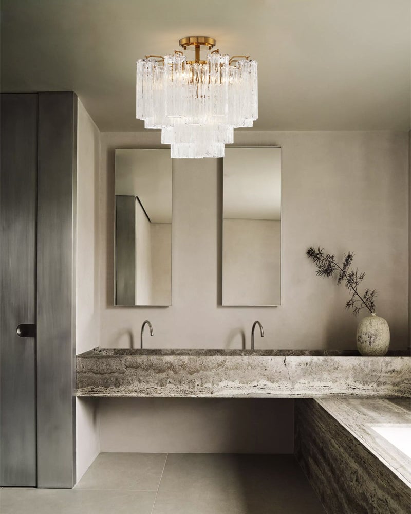 LightsStory Series Prismatic Flush Mount | Star-Shaped Multi-tiered Hand-blown authentic Murano glass tubes, Elegant gold accents with Brass/Black disc base for Living Rooms and Entryways Modern Ceiling lamp