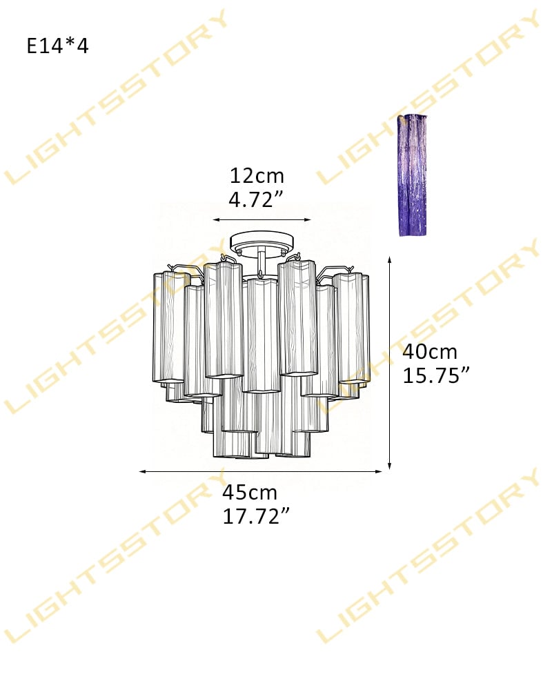 LightsStory Series Prismatic Flush Mount | Star-Shaped Multi-tiered Hand-blown authentic Murano glass tubes, Elegant gold accents with Brass/Black disc base for Living Rooms and Entryways 4-light-D45*H40CM D17.72"*H15.75"(24 tubes) Gold + Purple Glass Modern Ceiling lamp