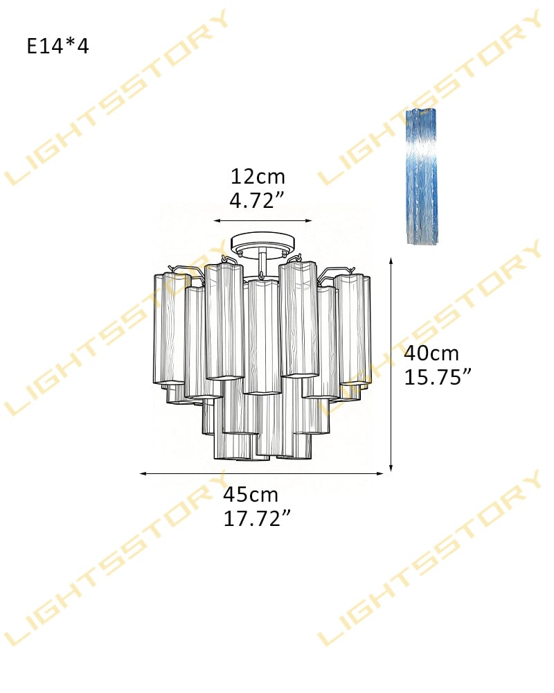LightsStory Series Prismatic Flush Mount | Star-Shaped Multi-tiered Hand-blown authentic Murano glass tubes, Elegant gold accents with Brass/Black disc base for Living Rooms and Entryways 4-light-D45*H40CM D17.72"*H15.75"(24 tubes) Gold + Blue Glass Modern Ceiling lamp