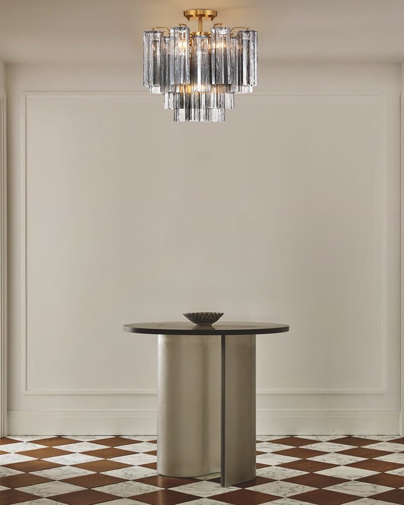 LightsStory Series Prismatic Flush Mount | Star-Shaped Multi-tiered Hand-blown authentic Murano glass tubes, Elegant gold accents with Brass/Black disc base for Living Rooms and Entryways Modern Ceiling lamp