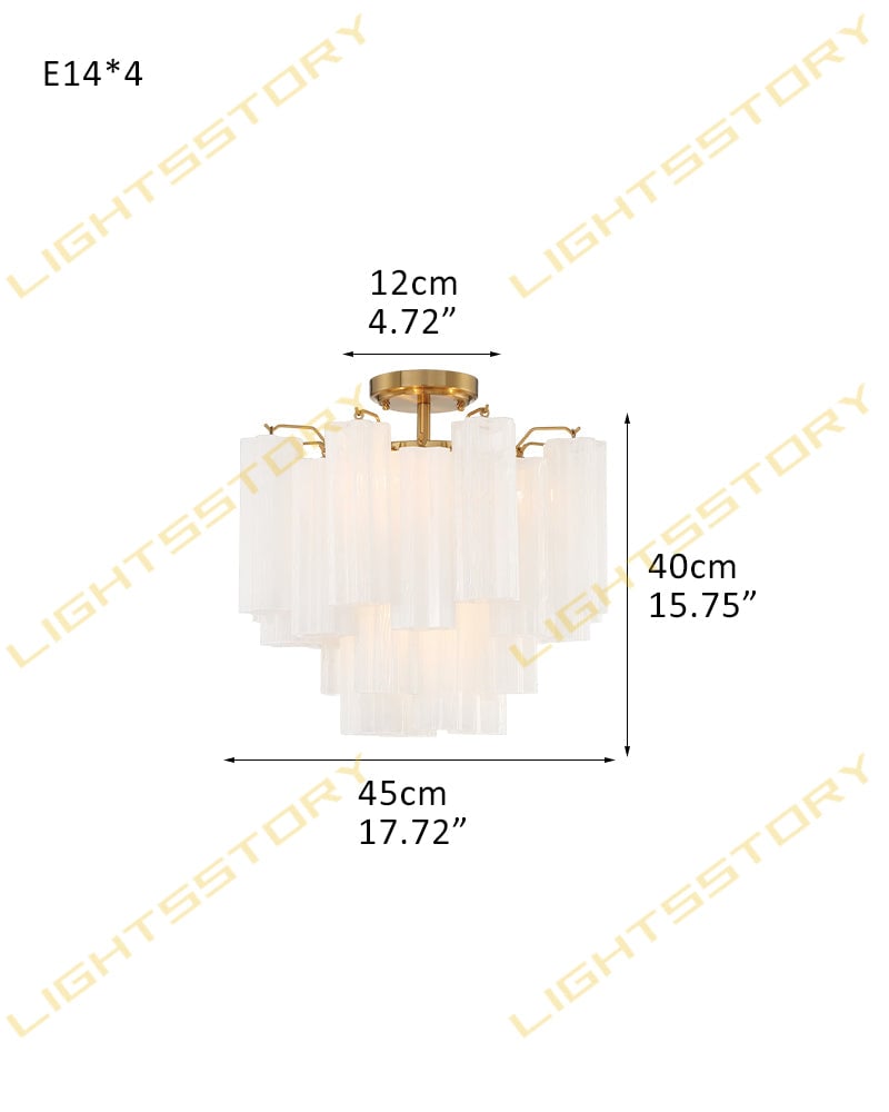 LightsStory Series Prismatic Flush Mount | Star-Shaped Multi-tiered Hand-blown authentic Murano glass tubes, Elegant gold accents with Brass/Black disc base for Living Rooms and Entryways 4-light-D45*H40CM D17.72"*H15.75"(24 tubes) Gold + White Glass Modern Ceiling lamp