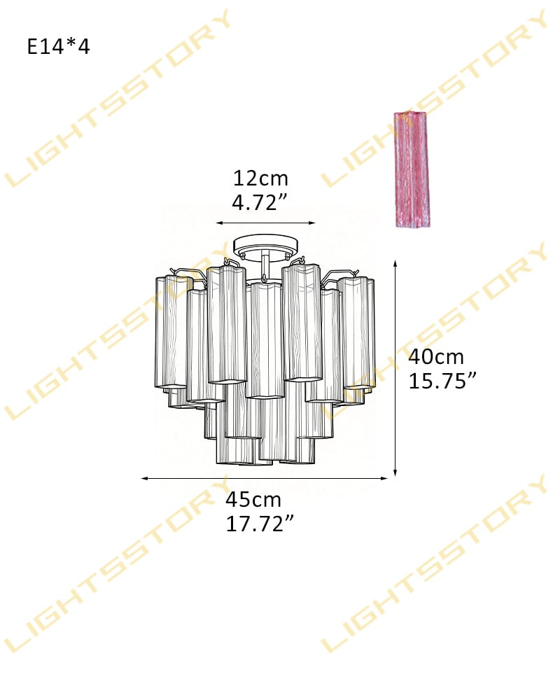 LightsStory Series Prismatic Flush Mount | Star-Shaped Multi-tiered Hand-blown authentic Murano glass tubes, Elegant gold accents with Brass/Black disc base for Living Rooms and Entryways 4-light-D45*H40CM D17.72"*H15.75"(24 tubes) Gold + Pink Glass Modern Ceiling lamp