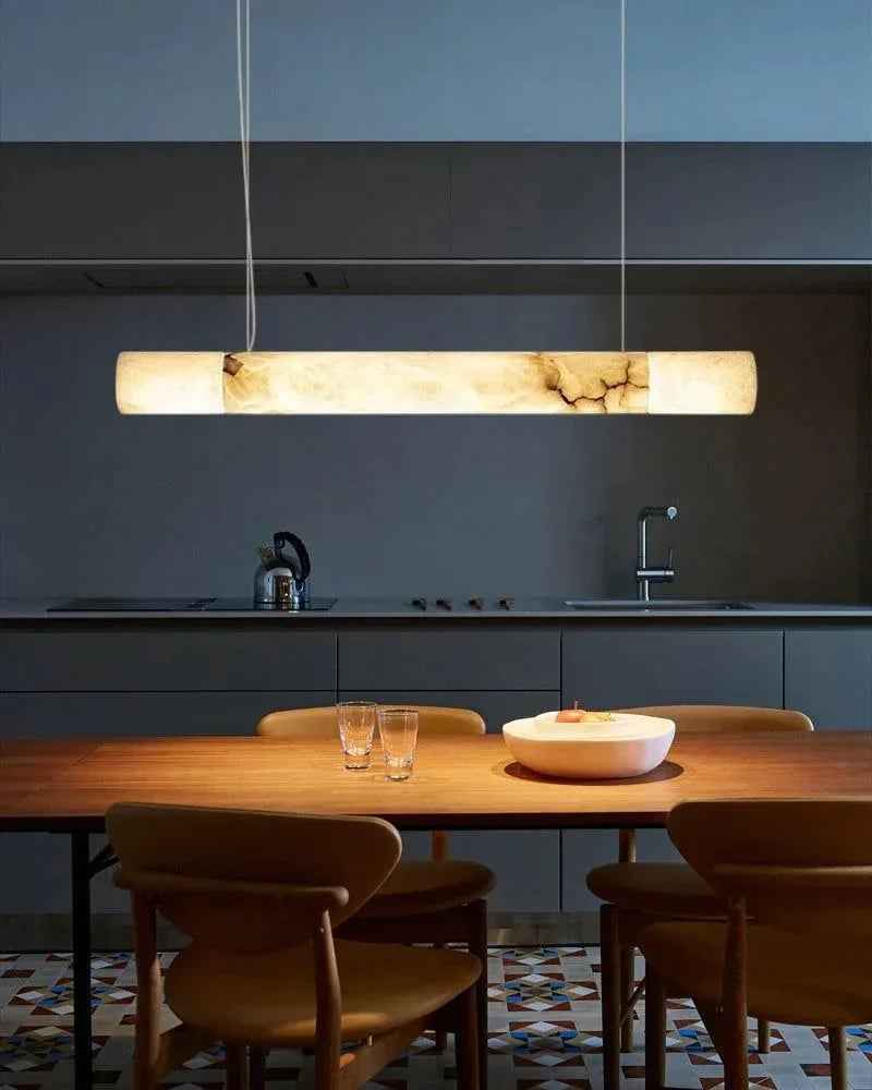 LightsStory Series Prismatic Pendant Light | Linear Natural Alabaster and Copper, Warm Copper finish for Modern Kitchen Islands and Dining Rooms American chandelier