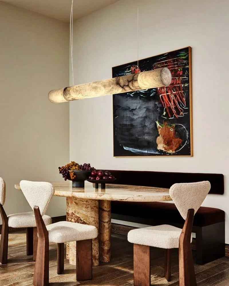 LightsStory Series Prismatic Pendant Light | Linear Natural Alabaster and Copper, Warm Copper finish for Modern Kitchen Islands and Dining Rooms American chandelier