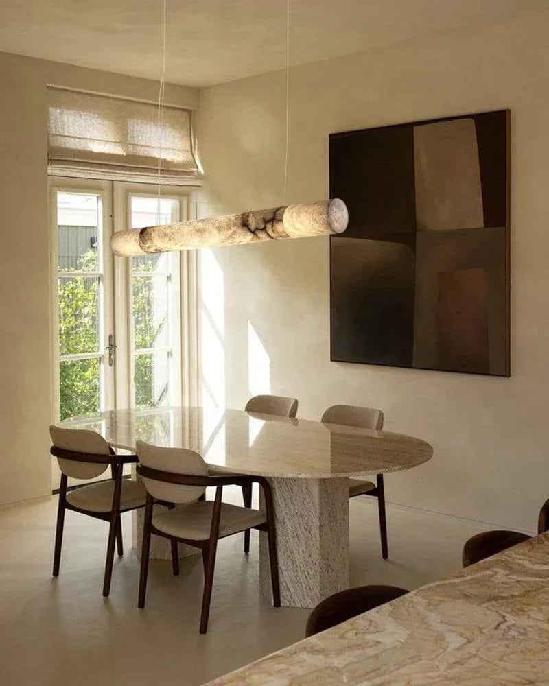 LightsStory Series Prismatic Pendant Light | Linear Natural Alabaster and Copper, Warm Copper finish for Modern Kitchen Islands and Dining Rooms American chandelier