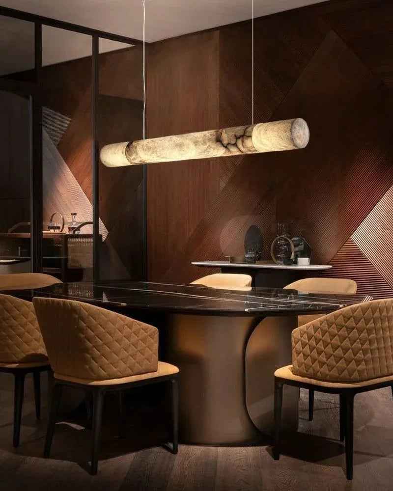 LightsStory Series Prismatic Pendant Light | Linear Natural Alabaster and Copper, Warm Copper finish for Modern Kitchen Islands and Dining Rooms American chandelier
