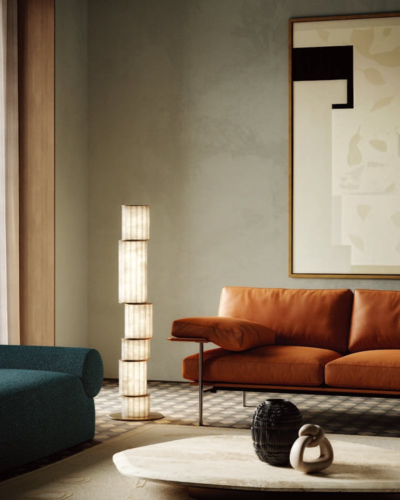 LightsStory Series Prismatic Pendant Light | Linear Natural luminous alabaster with leather strap suspension, Natural Alabaster finish for Dining tables, grand foyers, and high-end lobbies Modern Pendant lamp