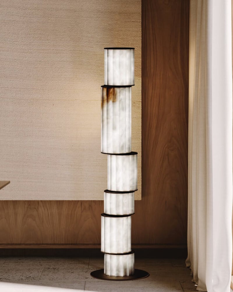 LightsStory Series Prismatic Pendant Light | Linear Natural luminous alabaster with leather strap suspension, Natural Alabaster finish for Dining tables, grand foyers, and high-end lobbies Modern Pendant lamp