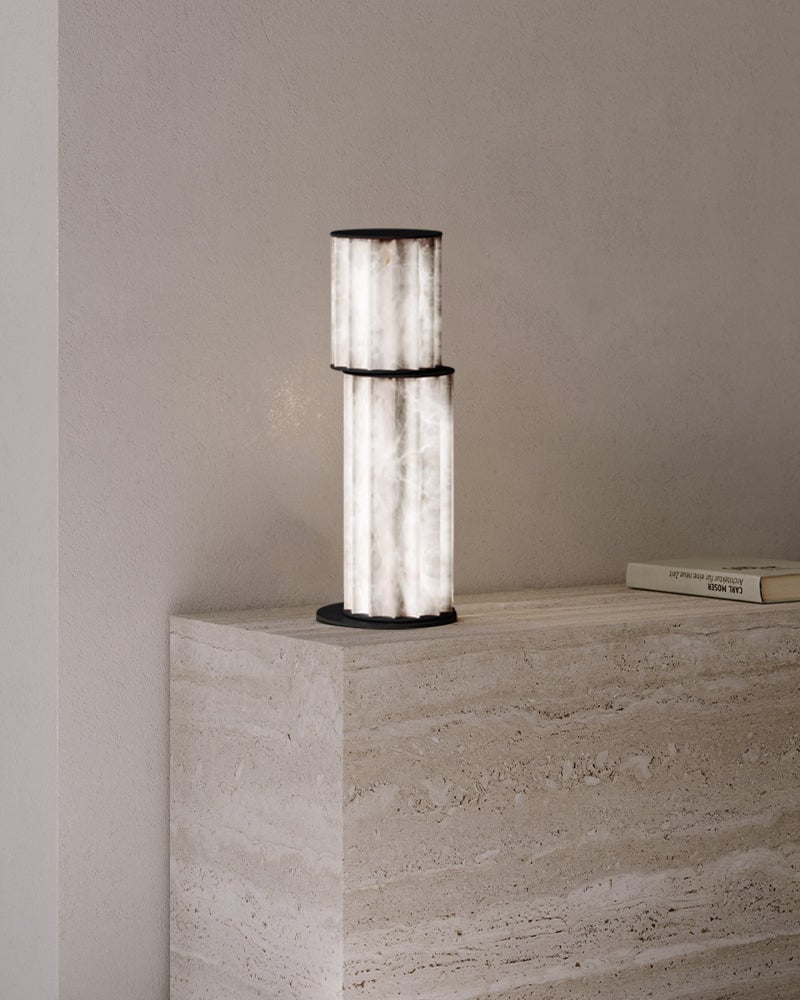 LightsStory Series Prismatic Pendant Light | Linear Natural luminous alabaster with leather strap suspension, Natural Alabaster finish for Dining tables, grand foyers, and high-end lobbies Modern Pendant lamp