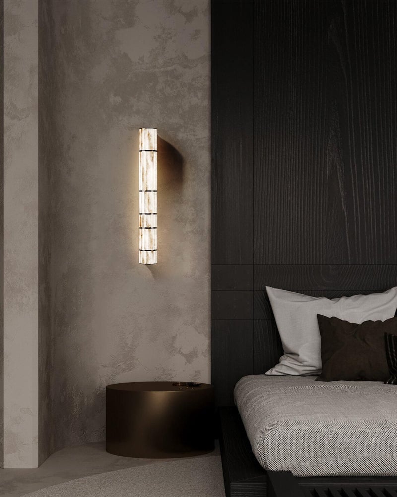 LightsStory Series Prismatic Pendant Light | Linear Natural luminous alabaster with leather strap suspension, Natural Alabaster finish for Dining tables, grand foyers, and high-end lobbies Modern Pendant lamp