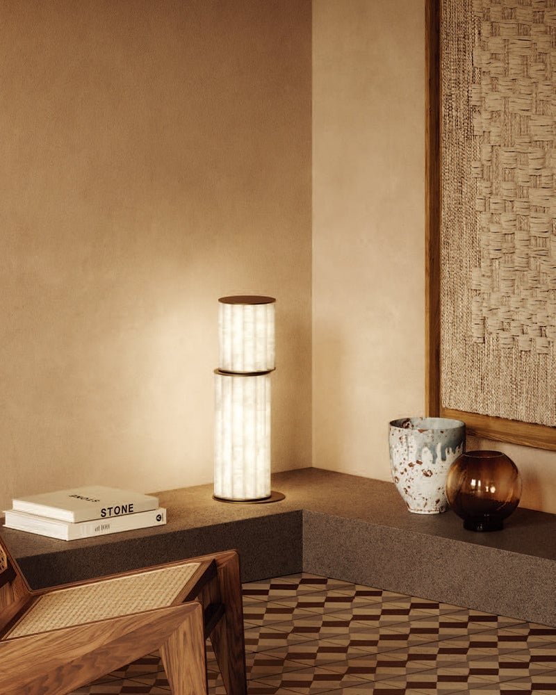 LightsStory Series Prismatic Pendant Light | Linear Natural luminous alabaster with leather strap suspension, Natural Alabaster finish for Dining tables, grand foyers, and high-end lobbies Modern Pendant lamp