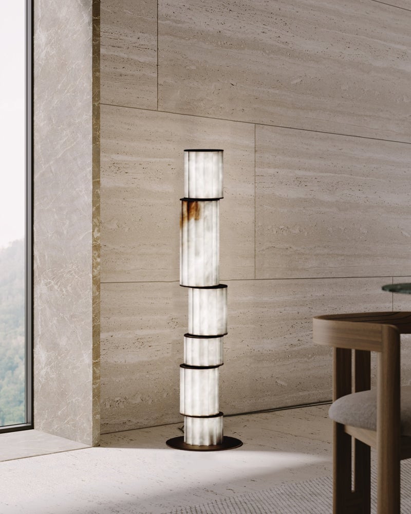 LightsStory Series Prismatic Pendant Light | Linear Natural luminous alabaster with leather strap suspension, Natural Alabaster finish for Dining tables, grand foyers, and high-end lobbies Modern Pendant lamp