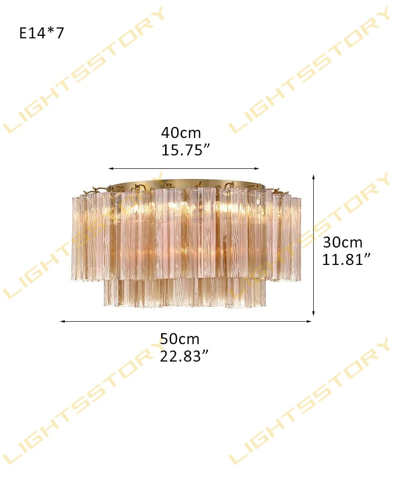 LightsStory Series Prismatic Semi-Flush Ceiling Mount | Star-Shaped Hand-blown authentic Murano glass tubes, Aged Brass and Black frame with gold accents for Living Rooms and Entryways 7-light-D58*H30CM D22.83"*H11.81"(42 tubes) Gold + Amber Glass Flush Mounted Ceiling Lamp