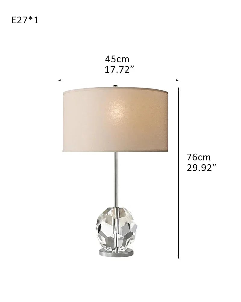 LightsStory Series Prismatic Table Lamp | Faceted Crystal Sphere Solid brass and hand-polished crystal spheres with a neutral fabric linen shade, Black, Brass, and Nickel finish for Desks, consoles, and bedside tables D48*H76CM D17.72"*H29.92" Chrome Base+White Fabric Modern Table lamp