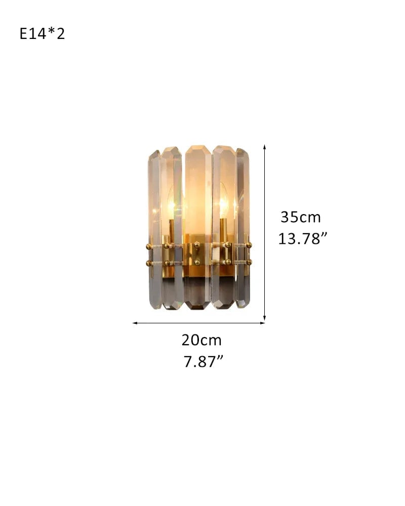 LightsStory Series Prismatic Wall Sconce | Hand-cut Crystal Strands Hand-cut crystal strands with industrial-luxe metal frame, Matte black, copper, or chrome metal finish for Bathrooms, hallways, bedrooms, and entries L20*H35CM L7.87"*H13.78" Brass Flush Mounted Wall Sconce Lamp