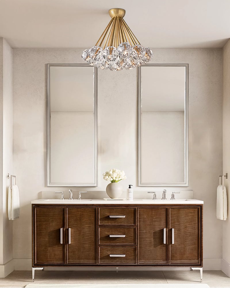 LightsStory Series Refractive Ceiling Light | Round Crystal Orbs Hand-ground faceted crystal orbs, Black and Brass finish for Bathroom Vanities and Modern Interiors Modern Ceiling lamp