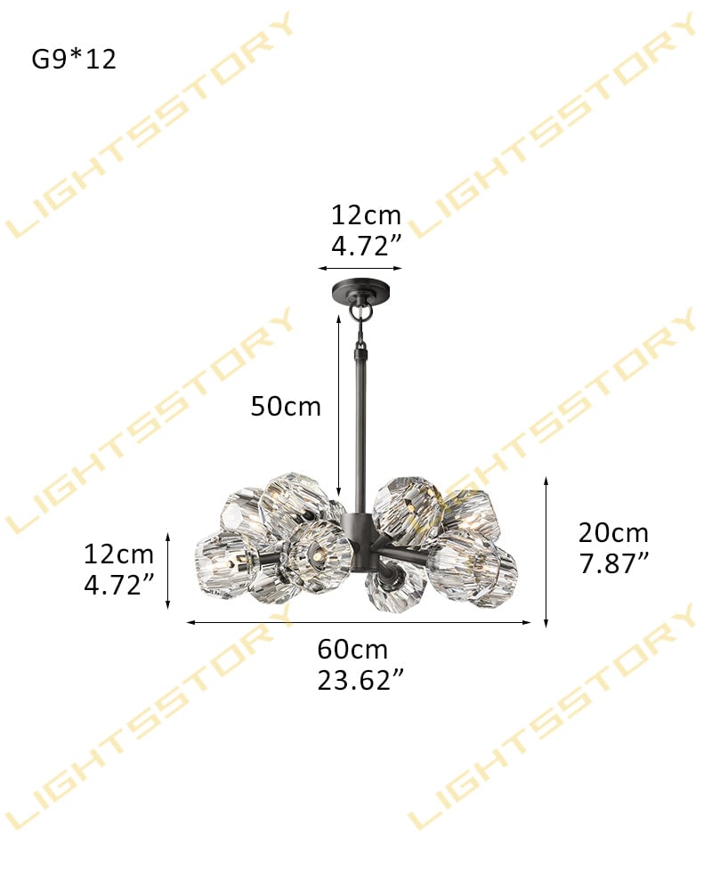 LightsStory Series Refractive Pendant Light | Cluster Round Hand-ground faceted crystal orbs, Black and Brass finish for Living rooms and dining areas 12 light-D60*H20CM D24"*H8" Black+Clear Crystal American chandelier