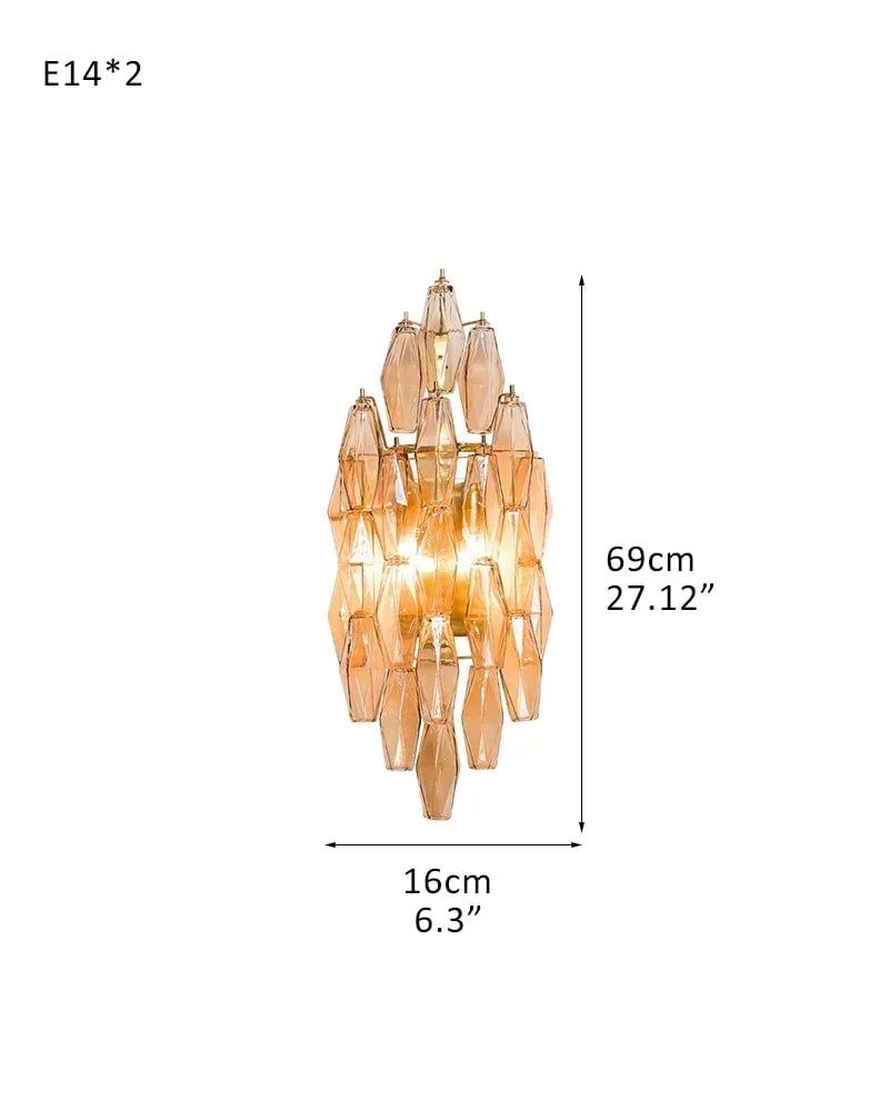 LightsStory Series Refractive Wall Sconce | Tiered Handblown Glass Handblown glass polyhedrons on a durable steel frame, Smoked finish for Modern living spaces and hallways D16*W29*H69CM D6"*W11"*H27" Amber American Vintage chandelier lamp
