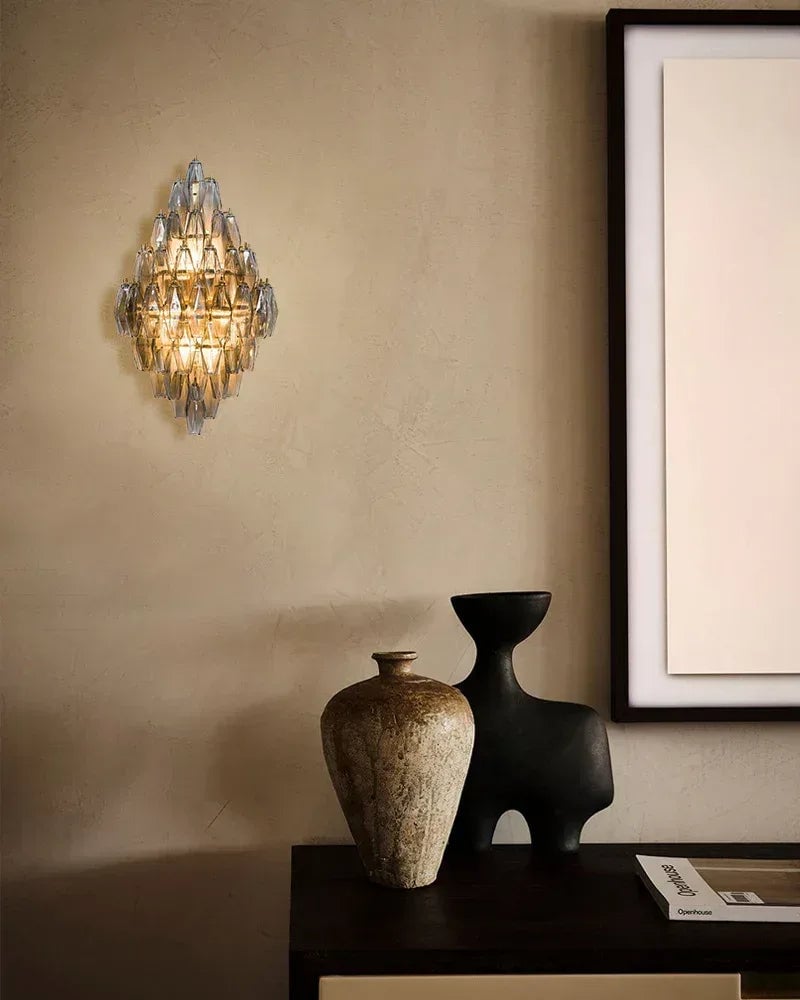 LightsStory Series Refractive Wall Sconce | Tiered Handblown Glass Handblown glass polyhedrons on a durable steel frame, Smoked finish for Modern living spaces and hallways American Vintage chandelier lamp
