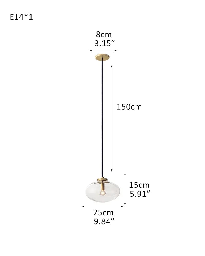 LightsStory Series Sinuous Pendant Light | Oval Handblown Glass Handblown clear glass with brass, black, and silver metal frame, Mixed Brass, Black, and Silver finish for Kitchen Islands and Dining Areas 1-light-D25*H15CM D9.84“*H5.91" Brass Modern Pendant lamp