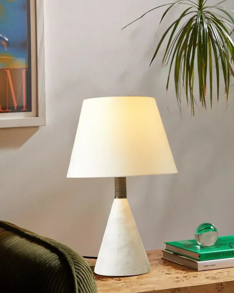 Lota Series Geometric Table Lamp | Drum Silhouette Natural Alabaster and Brass, Polished Brass finish for Living rooms, bedrooms, and home offices Vintage table lamp