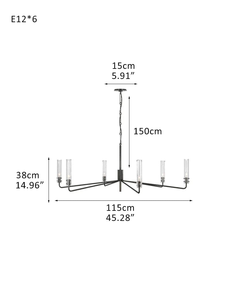Lugano Series Geometric Chandelier | Two Tier Linear Rustic Forged Iron and Clear Glass, Rustic Forged Iron finish for Grand Foyers and Living Rooms 6-light-D115*H38CM D45.28"*H14.96" Chrome American chandelier