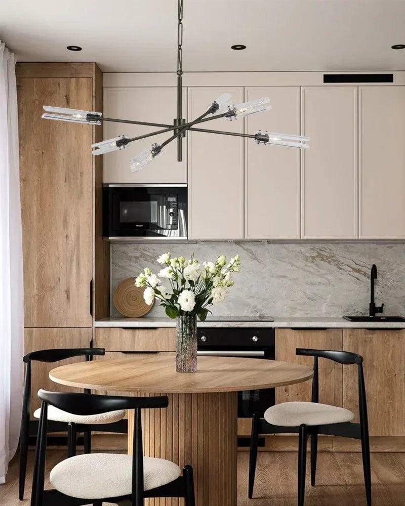 Lugano Series Geometric Chandelier | Two Tier Linear Rustic Forged Iron and Clear Glass, Rustic Forged Iron finish for Grand Foyers and Living Rooms American chandelier