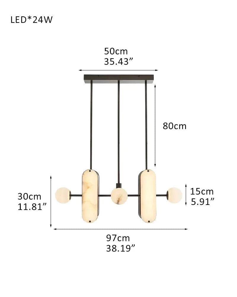 Maradona Series Geometric Pendant Light | Linear English black iron frame and luminous white alabaster shades, English black iron finish for Kitchen Islands and Dining Rooms L97*H30CM L38.2"*H11.8"(Alabaster 5.9") WH + BK Modern Pendant lamp
