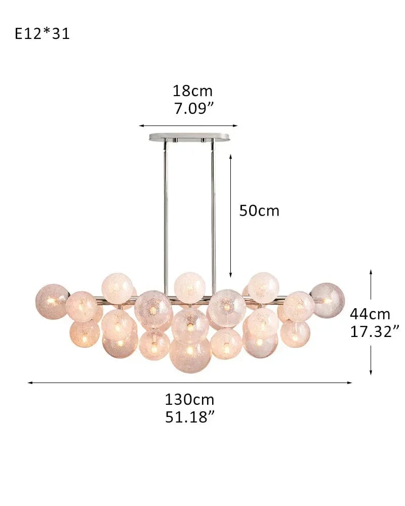 Megève Series Architectural Chandelier | Globe Bubble Glass Reactive hand-blown bubble glass and brushed steel, Brushed Brass, Black, or Silver Steel finish for Dining rooms, entryways, and open living spaces 31-light-D130*H44CM D51.18“*H17.32"（Hanging） Silver American Vintage chandelier lamp