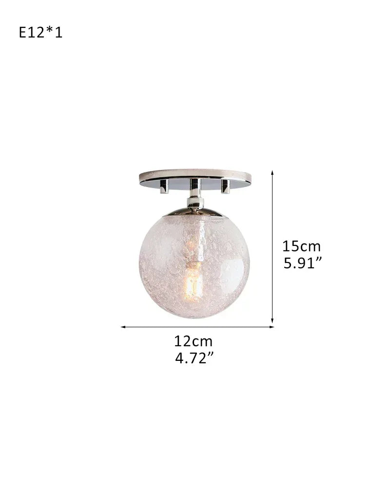 Megève Series Architectural Chandelier | Globe Bubble Glass Reactive hand-blown bubble glass and brushed steel, Brushed Brass, Black, or Silver Steel finish for Dining rooms, entryways, and open living spaces 1-Light-D12*H15CM D4.72“*H5.91"（Semi Flush Mounted） Silver American Vintage chandelier lamp