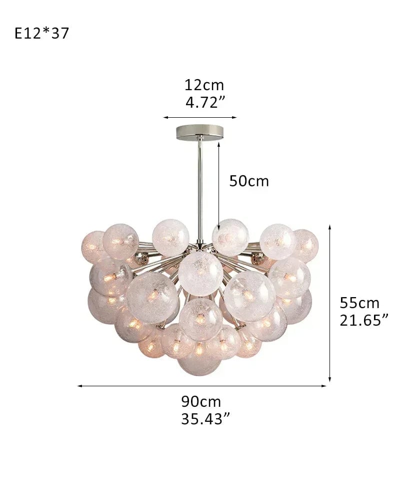 Megève Series Ethereal Chandelier | Linear Reactive hand-blown bubble glass with brushed steel, Brushed brass, black, or silver steel finish for Dining rooms, entryways, and open-concept living spaces 37-light-D90*H55CM D35.436“*H21.65"（Hanging） Silver American Vintage chandelier lamp