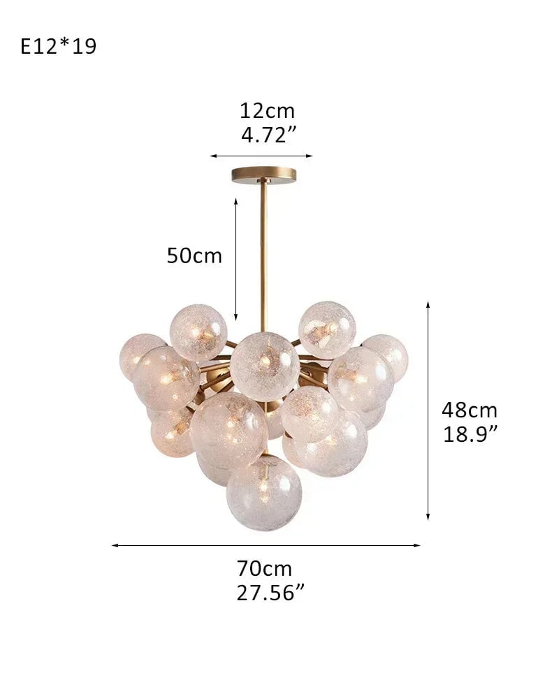 Megève Series Ethereal Chandelier | Linear Reactive hand-blown bubble glass with brushed steel, Brushed brass, black, or silver steel finish for Dining rooms, entryways, and open-concept living spaces 19-light-D70*H48CM D27.56“*H18.9"（Hanging） Brass American Vintage chandelier lamp