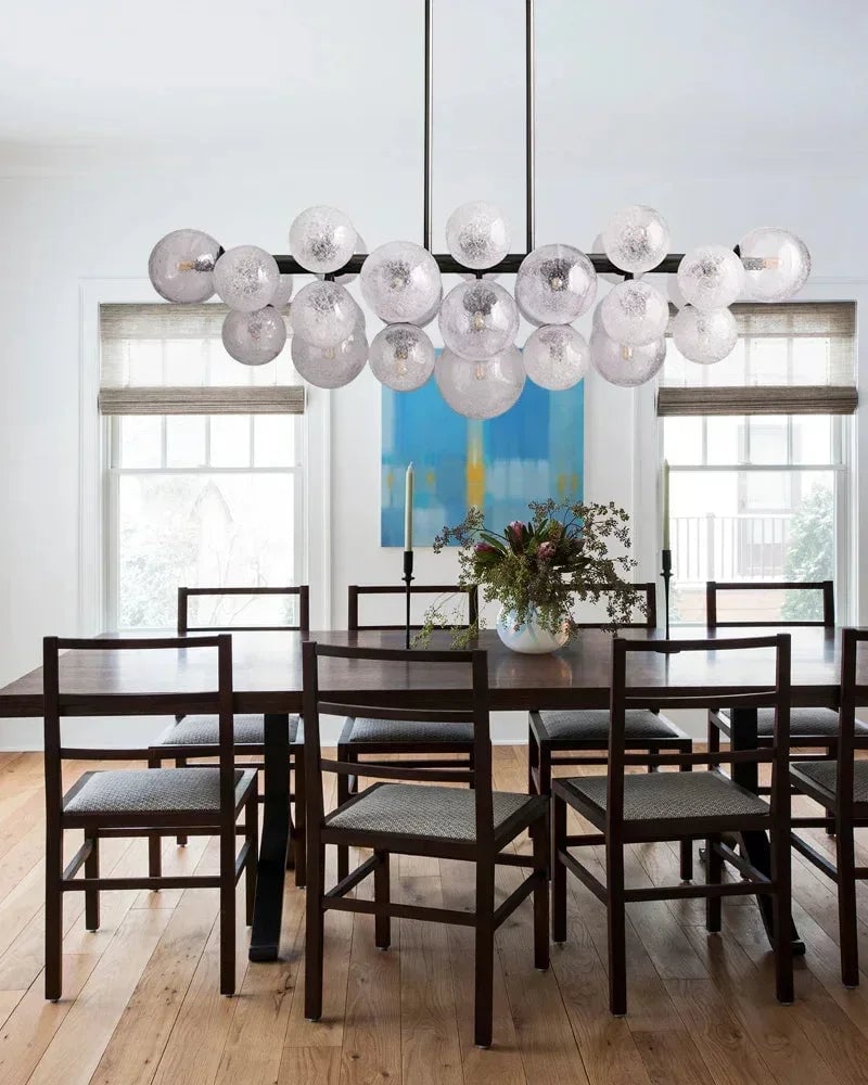 Megève Series Luminous Semi-Flush Mount | Multi-Light Bubble Glass Hand-Blown Textured Bubble Glass, Industrial Brass and Black finish for Kitchens, Entryways, and Dining Rooms American Vintage chandelier lamp