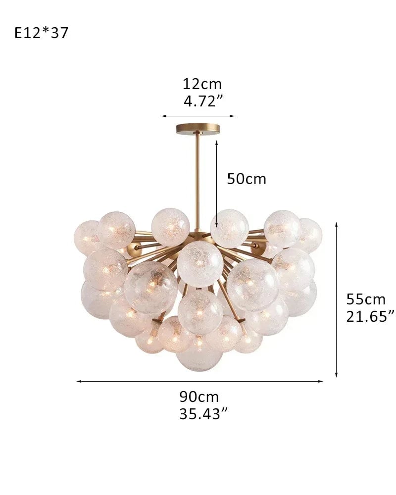 Megève Series Luminous Semi-Flush Mount | Multi-Light Bubble Glass Hand-Blown Textured Bubble Glass, Industrial Brass and Black finish for Kitchens, Entryways, and Dining Rooms 37-light-D90*H55CM D35.436“*H21.65"（Hanging） Brass American Vintage chandelier lamp