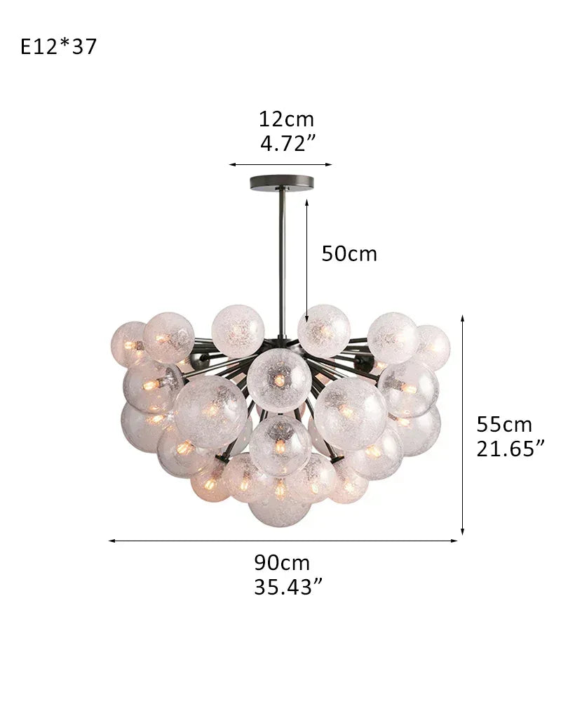 Megève Series Luminous Semi-Flush Mount | Multi-Light Bubble Glass Hand-Blown Textured Bubble Glass, Industrial Brass and Black finish for Kitchens, Entryways, and Dining Rooms 37-light-D90*H55CM D35.436“*H21.65"（Hanging） Black American Vintage chandelier lamp