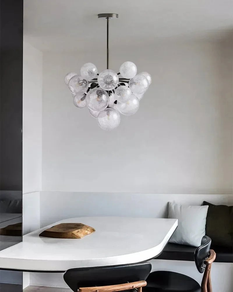 Megève Series Luminous Semi-Flush Mount | Multi-Light Bubble Glass Hand-Blown Textured Bubble Glass, Industrial Brass and Black finish for Kitchens, Entryways, and Dining Rooms American Vintage chandelier lamp