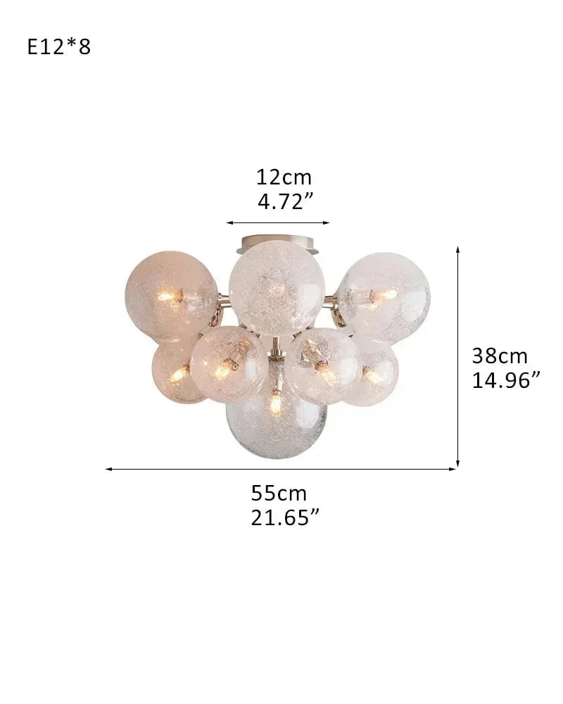 Megève Series Luminous Semi-Flush Mount | Multi-Light Bubble Glass Hand-Blown Textured Bubble Glass, Industrial Brass and Black finish for Kitchens, Entryways, and Dining Rooms 8-Light-D55*H38CM D21.65“*H14.96"（Semi Flush Mounted） Silver American Vintage chandelier lamp