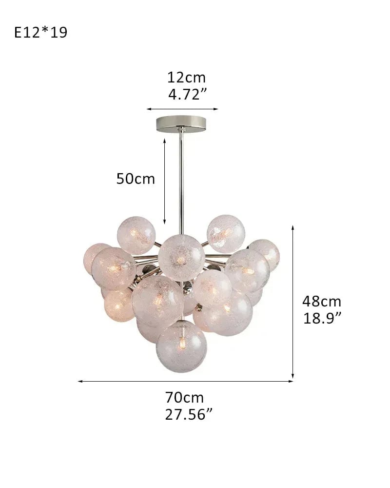 Megève Series Luminous Semi-Flush Mount | Multi-Light Bubble Glass Hand-Blown Textured Bubble Glass, Industrial Brass and Black finish for Kitchens, Entryways, and Dining Rooms 19-light-D70*H48CM D27.56“*H18.9"（Hanging） Silver American Vintage chandelier lamp