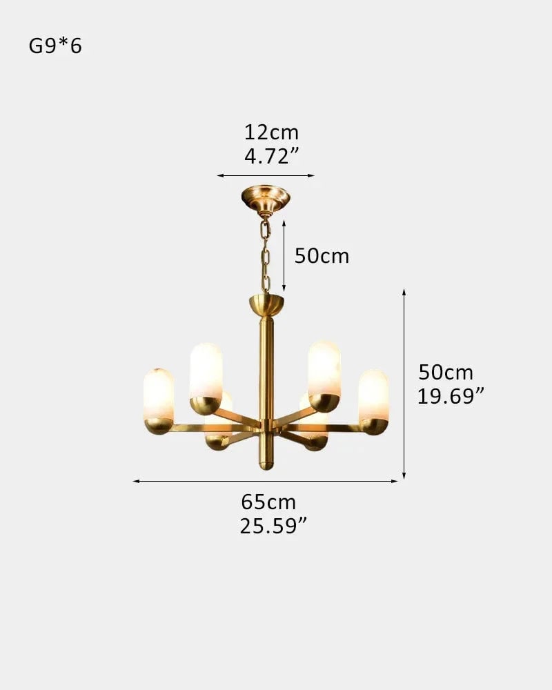 Moonshade Series Geometric Chandelier | Multi-Light Spanish-imported natural marble and gleaming brass, Gleaming Brass finish for Dining and living spaces 6 light-D65*H50CM D25.59"*19.69" Brass Luxury Modern Chandelier