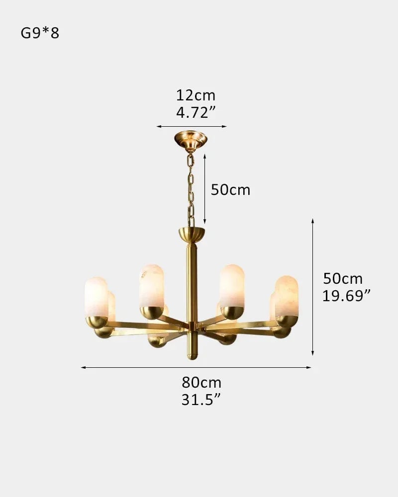 Moonshade Series Geometric Chandelier | Multi-Light Spanish-imported natural marble and gleaming brass, Gleaming Brass finish for Dining and living spaces 8 light-D80*H50CM D31.5"*19.69" Brass Luxury Modern Chandelier