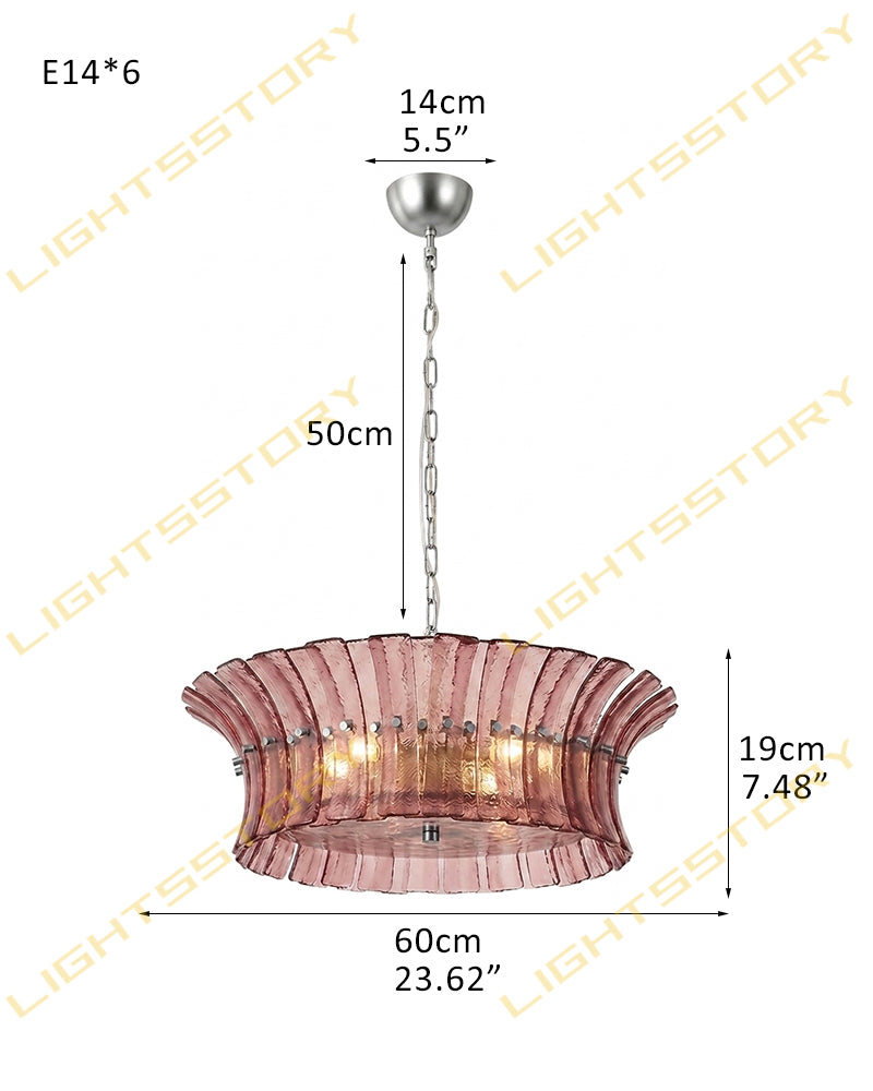 Ghiaccio Glass Blush Pink Prism Multi Tiered Waterfall Chandelier - Heritage Brass Trim - Living Room & Dining Room