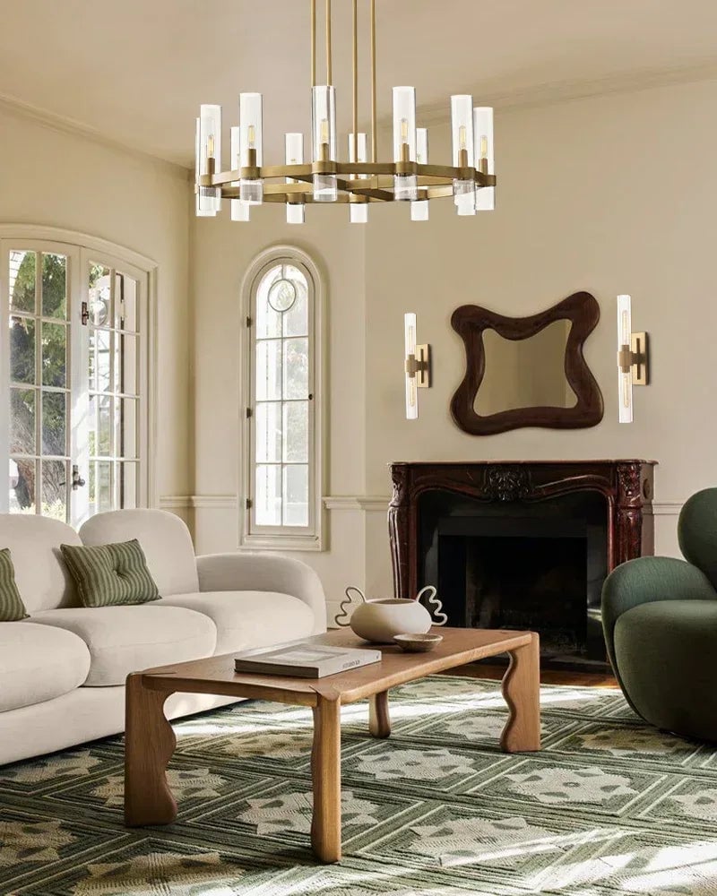 Ravelle Series Geometric Chandelier | Linear Premium hand-blown glass and solid brass construction, Lacquered black brass finish for Dining Rooms and Kitchen Islands American chandelier