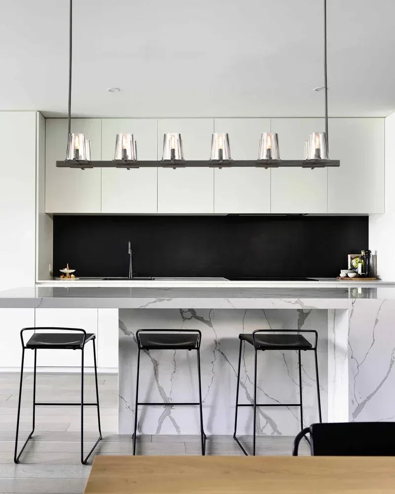 Ravello Series Geometric Chandelier | Open Circular Classic brass structure with clear glass shades, Modern Black and Brass finish for Dining Rooms, Kitchens, and Entryways American chandelier
