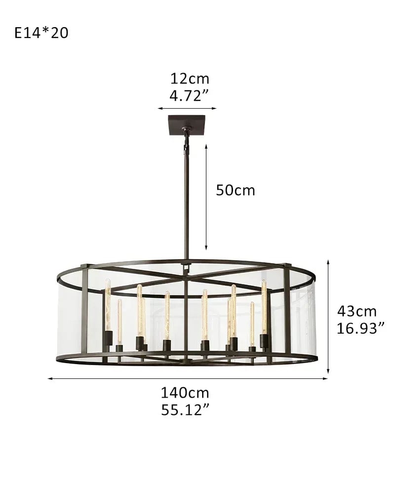 Rockport Series Geometric Chandelier | Geometric Lantern Tempered glass and sleek metal frame, Brushed brass and black steel for Grand entryways and dining rooms R-L140*H43CM L55.12“*H16.93" Black American Vintage chandelier lamp
