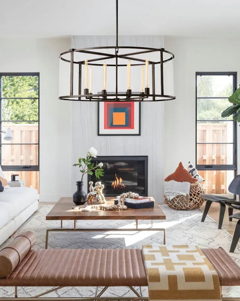 Rockport Series Geometric Chandelier | Geometric Lantern Tempered glass and sleek metal frame, Brushed brass and black steel for Grand entryways and dining rooms American Vintage chandelier lamp