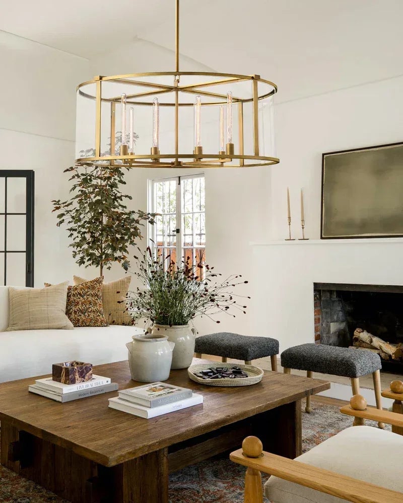 Rockport Series Geometric Chandelier | Geometric Lantern Tempered glass and sleek metal frame, Brushed brass and black steel for Grand entryways and dining rooms American Vintage chandelier lamp