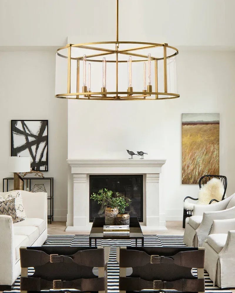 Rockport Series Geometric Chandelier | Geometric Lantern Tempered glass and sleek metal frame, Brushed brass and black steel for Grand entryways and dining rooms American Vintage chandelier lamp